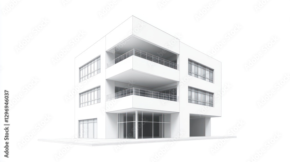 Modern building design, architectural rendering, white background, urban context, real estate Modern building design, architectural rendering, white background, urban context, real estate
