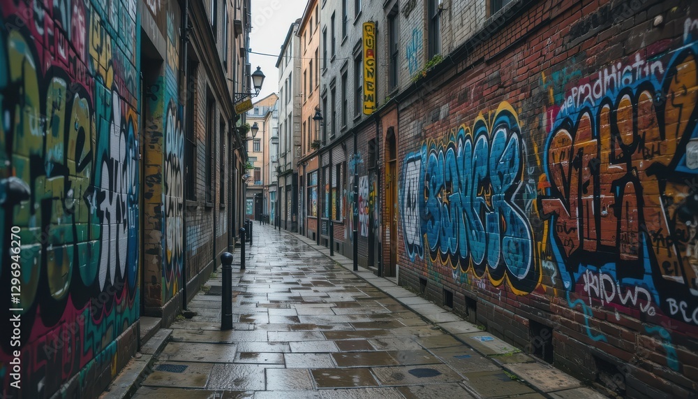 Fototapeta premium Urban street art festival city center photography colorful graffiti wide angle creative expression