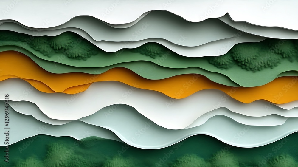 Obraz premium Elegant layered landscape paper art with flowing colorful hills