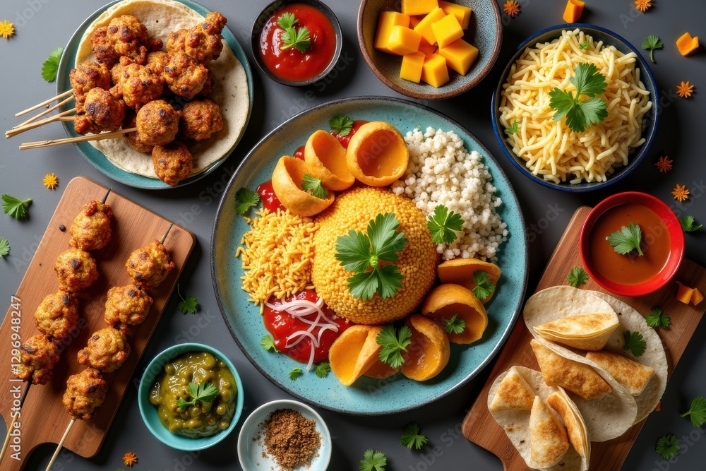 Vibrant spread of diverse dishes on a table Vibrant spread of diverse dishes on a table