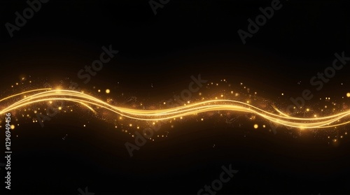 Abstract elegant gold glowing line with lighting effect sparkle on black background. Template premium award design. Vector illustration
