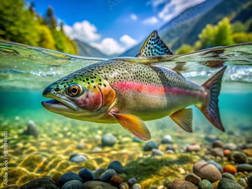 Vintage Rainbow Trout Swimming in Crystal Clear River Water photo