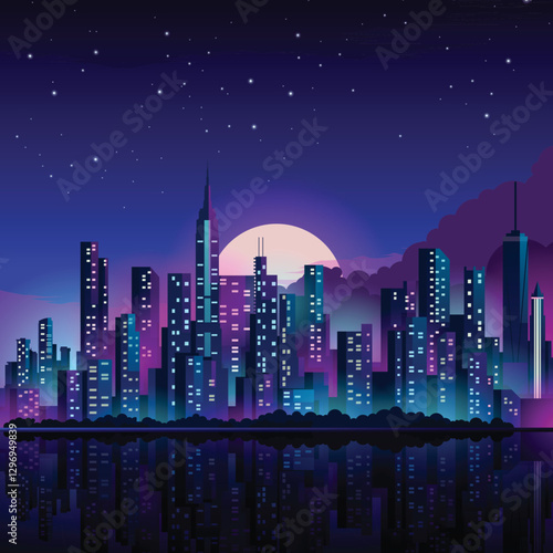City skyline night day morning dawn