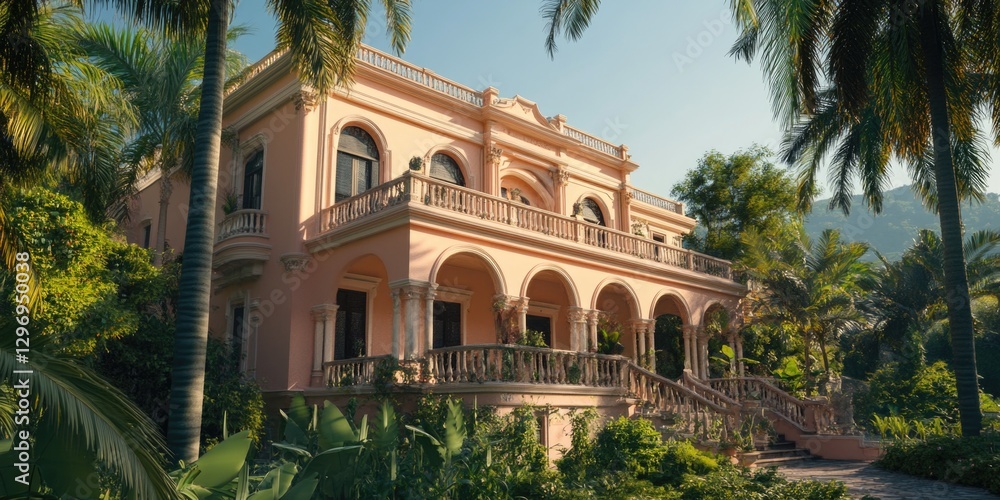 Obraz premium Pink Building with Balconies