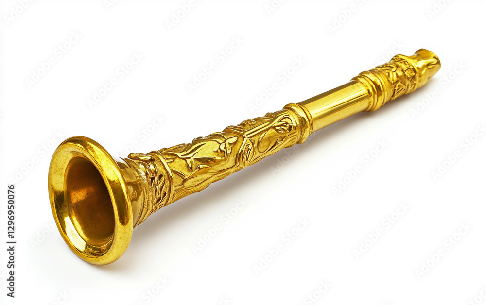 Obraz premium Shimmering Golden Whistle for Rio Carnival Festivities Isolated On White background.