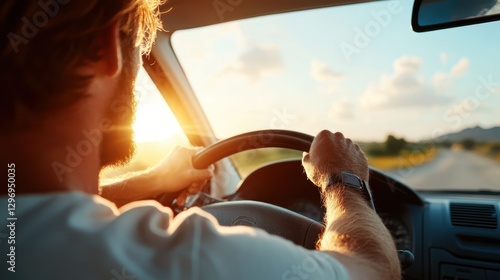 Wallpaper Mural A striking silhouette of a driver against a sunlit backdrop, encapsulating the essence of freedom and exploration on an endless road towards new adventures. Torontodigital.ca