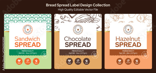 Bread Spread label design, Sandwich Spread, Chocolate Hazelnut Spread Premium Label packaging Design, product packaging design, jar label design editable vector file for print template download