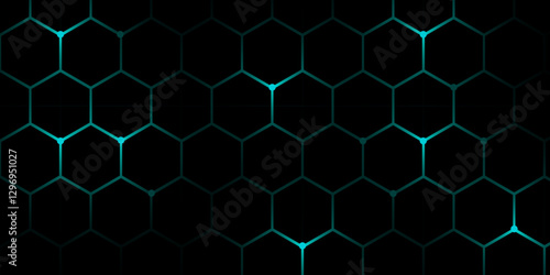 Abstract Hexagonal Grid Background with Glowing Lines. Futuristic Technology Hexagon Pattern with Light Effects. Hexagon. Illustration. Vector. 