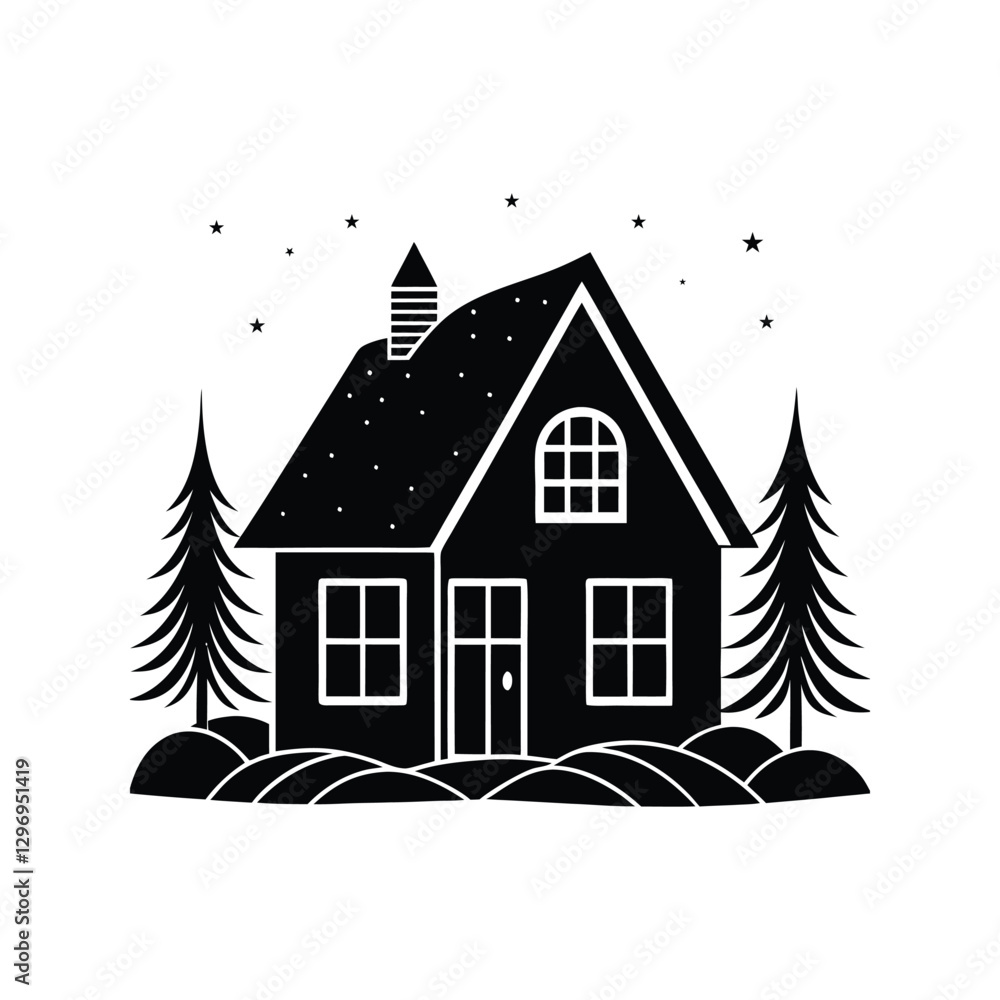 Fototapeta premium house in winter forest on white background