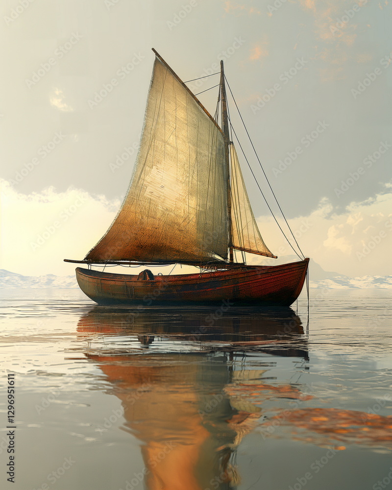 Fototapeta premium A compact but fast sloop equipped with a durable w_005