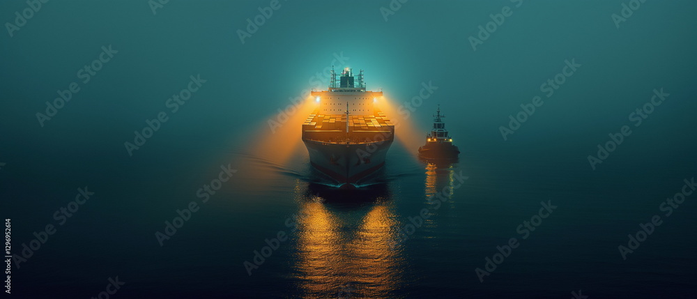 Obraz premium A container ship at night illuminated by powerful _001