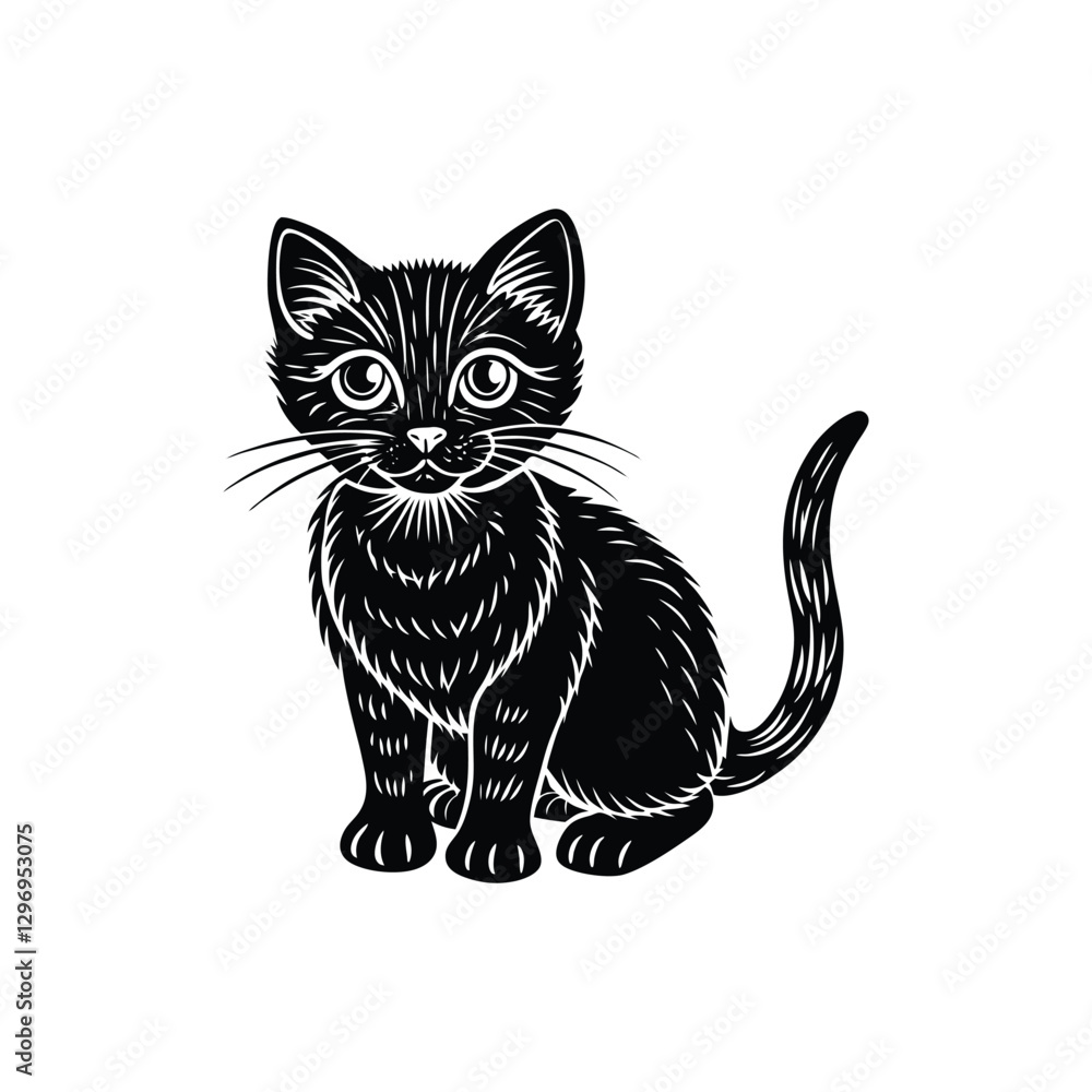 Fototapeta premium black and white cat cartoon on white background