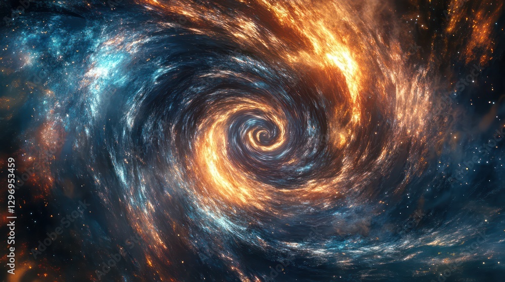 A swirling galaxy depicts a vibrant cosmic and abstract space A swirling galaxy depicts a vibrant cosmic and abstract space