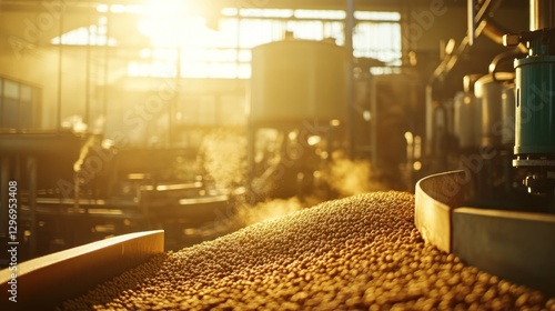 Golden Hour at the Soybean Processing Plant: A Glimpse into Agricultural Industry