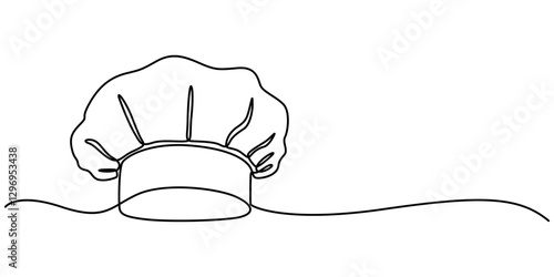 Drawing of a single continuous line of a chef's hat .  Symbol of cafe , cooking in a simple one line style.  Vector editable illustration, Chef Hat Continuous Line Icon, One line drawing illustration.