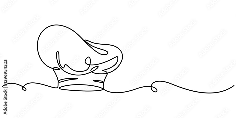 Drawing of a single continuous line of a chef's hat . Symbol of cafe , cooking in a simple one line style. Vector editable illustration, Chef Hat Continuous Line Icon, One line drawing illustration. Drawing of a single continuous line of a chef's hat . Symbol of cafe , cooking in a simple one line style. Vector editable illustration, Chef Hat Continuous Line Icon, One line drawing illustration.