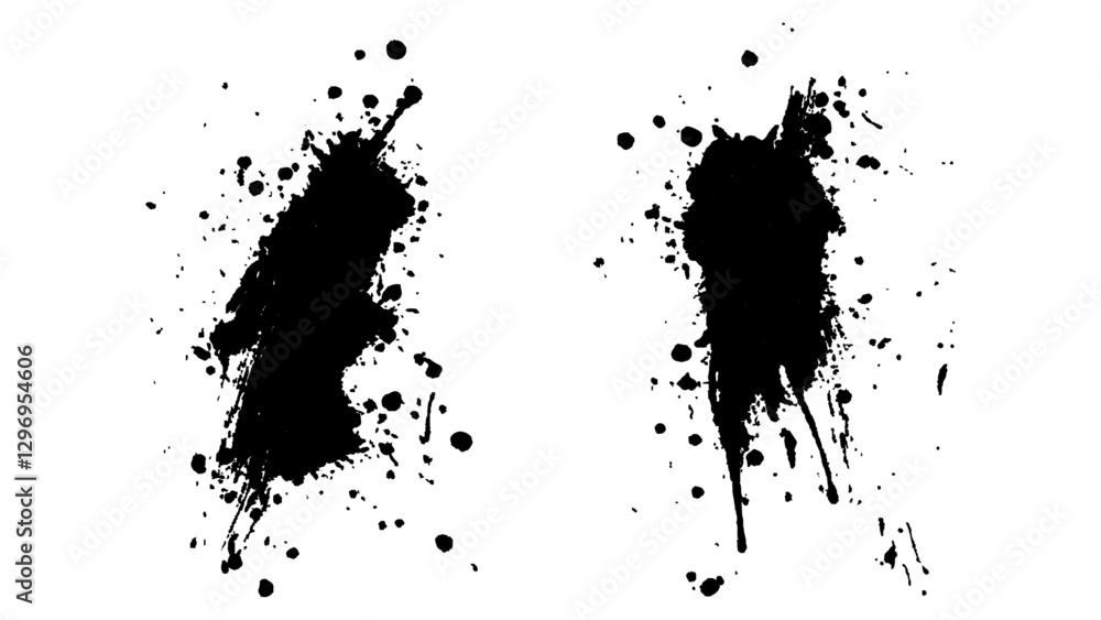Fototapeta premium Black color splash, explosion transparent white background. Abstract black watercolor paint splash background. black splash isolated on white background. 