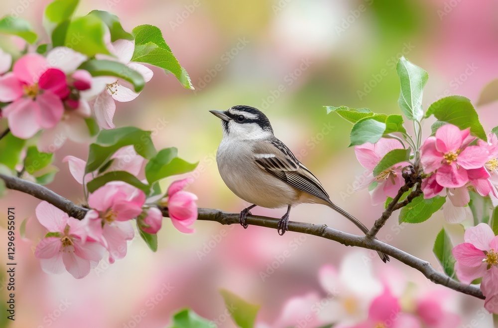 Striking Bird Perched on Branch Surrounded by Beautiful Pink Blossoms in a Serene Spring Setting Capturing Nature’s Tranquility and Vibrant Colors Striking Bird Perched on Branch Surrounded by Beautiful Pink Blossoms in a Serene Spring Setting Capturing Nature’s Tranquility and Vibrant Colors