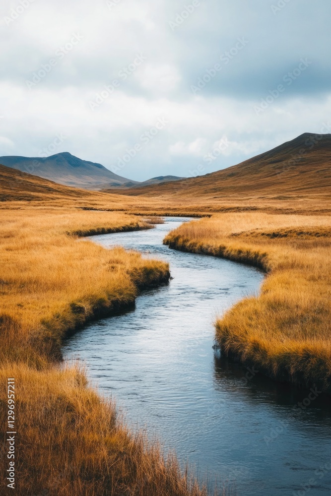 Fototapeta premium Dry Riverbed in Grass Field