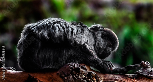 Goeldi`s marmoset also known as Goeldi`s monkey. Latin name - Callimico goeldii	 photo