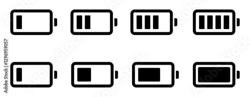Battery icon set. Batery charge indicator. Baterry level, energy, full. Power low up status batteries logo. vector icons. battery, icon, vector.