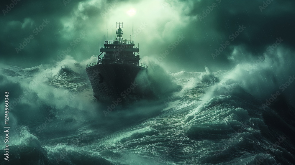 Fototapeta premium A landing ship in stormy conditions the massive ve_005