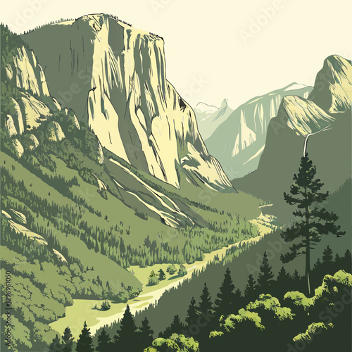 3D vector illustration of mountain landscape design