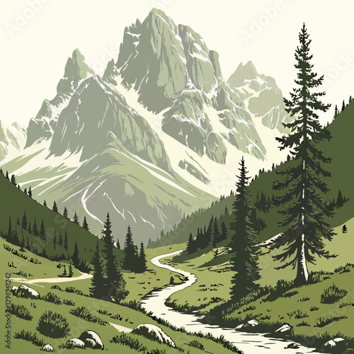 3D vector illustration of mountain landscape design
