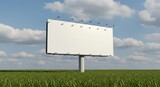 Blank Billboard in a Green Field Under a Blue Sky