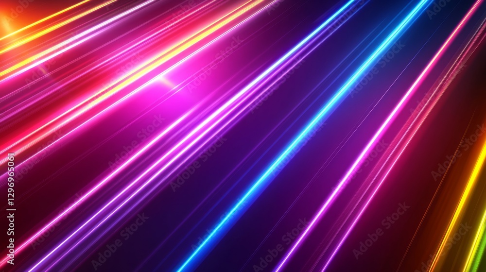 Fototapeta premium Colorful neon light streaks in motion across a dark background