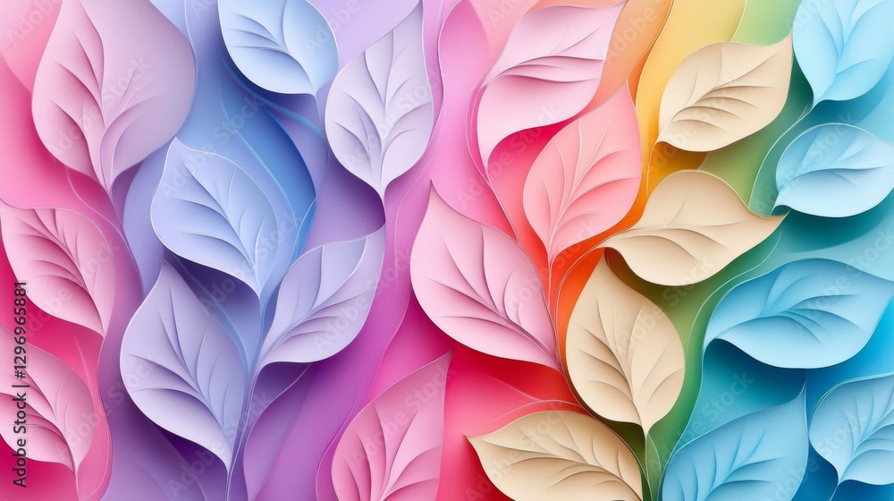 custom made wallpaper toronto digitalColorful abstract paper leaves design in pastel shades with layered leaf patterns