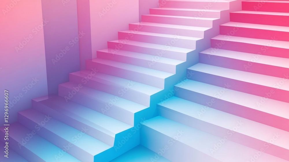 Abstract gradient staircase with pink and blue hues in modern design Abstract gradient staircase with pink and blue hues in modern design