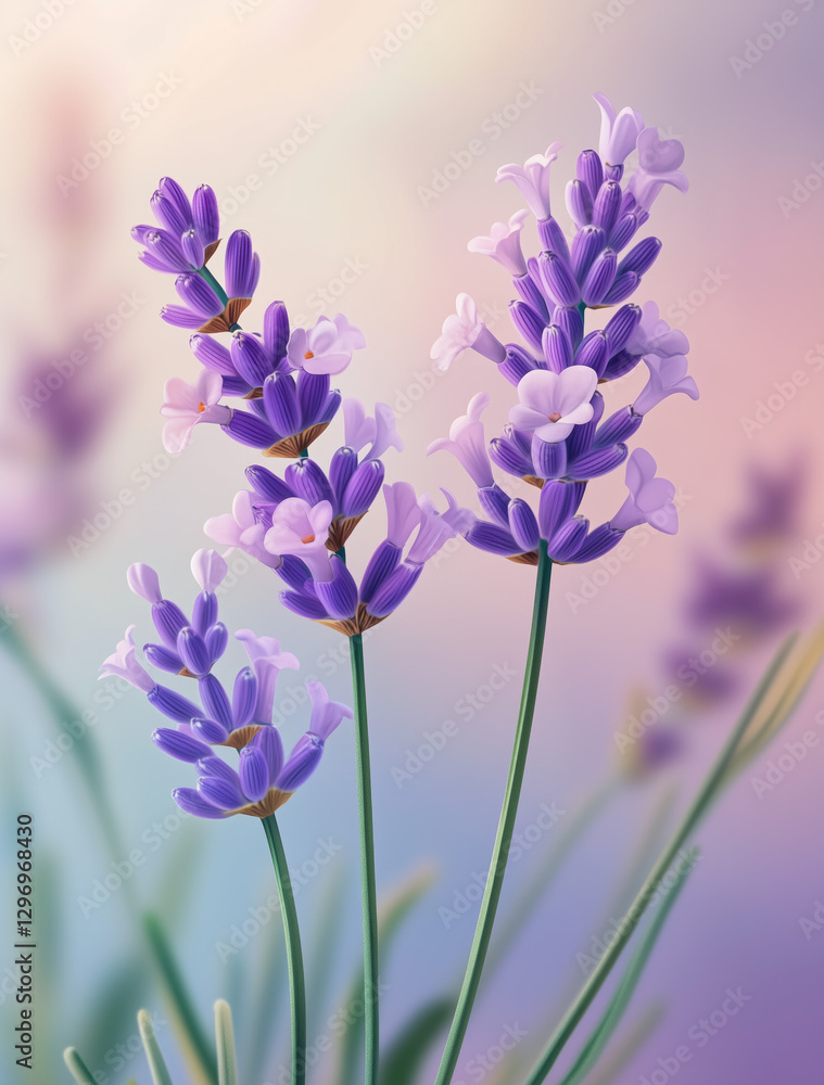 Naklejka premium Realistic lavender flower with delicate purple petals and natural texture, offering a calm and serene atmosphere