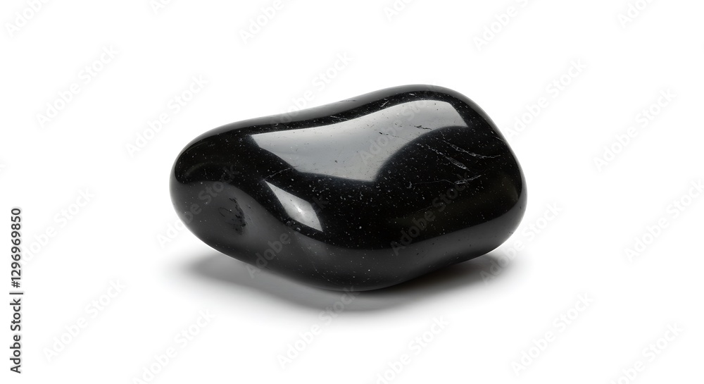 Polished Black Obsidian Stone Close-up on White Background for Healing Crystals Polished Black Obsidian Stone Close-up on White Background for Healing Crystals