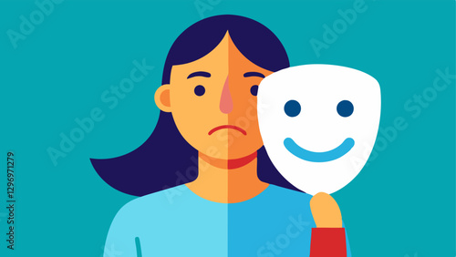 TwoFaced Mask A person holding a mask with a smile on one side and tears on the other representing the façade of happiness that hides the pain from emotional manipulation.