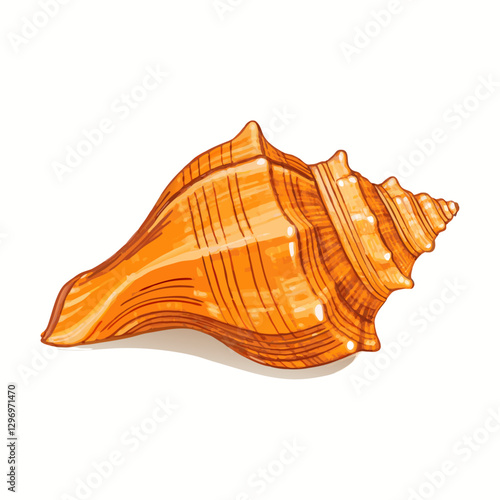 Image of brown conch sea shell  white background Undersea vector  illustration