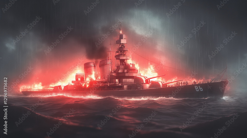 Fototapeta premium The cruiser is in night combat mode roaring volley_003