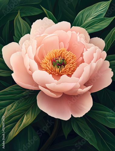 Delicate pink peony flower with smooth layered petals, radiating softness and natural elegance in full bloom
