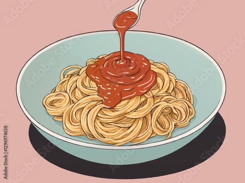 noodles with tomato sauce cartoon vector illustration