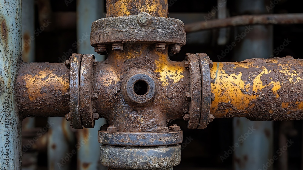 Rusty industrial pipe junction Rusty industrial pipe junction