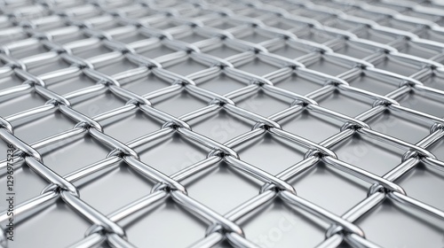 Silver metallic wire mesh grid surface woven in an industrial pattern for modern security design.
