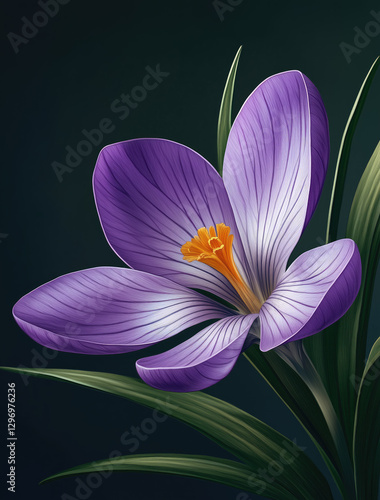 A stunning purple crocus flower with delicate petals and soft, vibrant hues that capture nature's elegance in detail