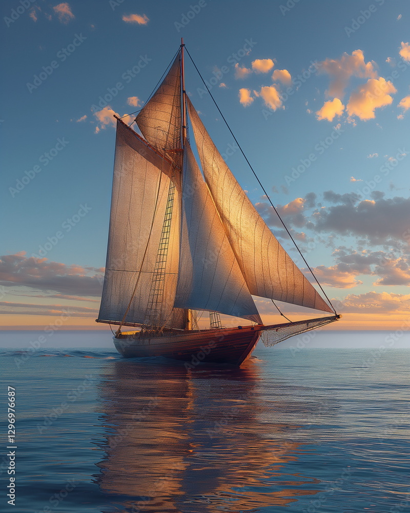 Naklejka premium This sleek twin-mast sailing ketch gracefully cuts_007
