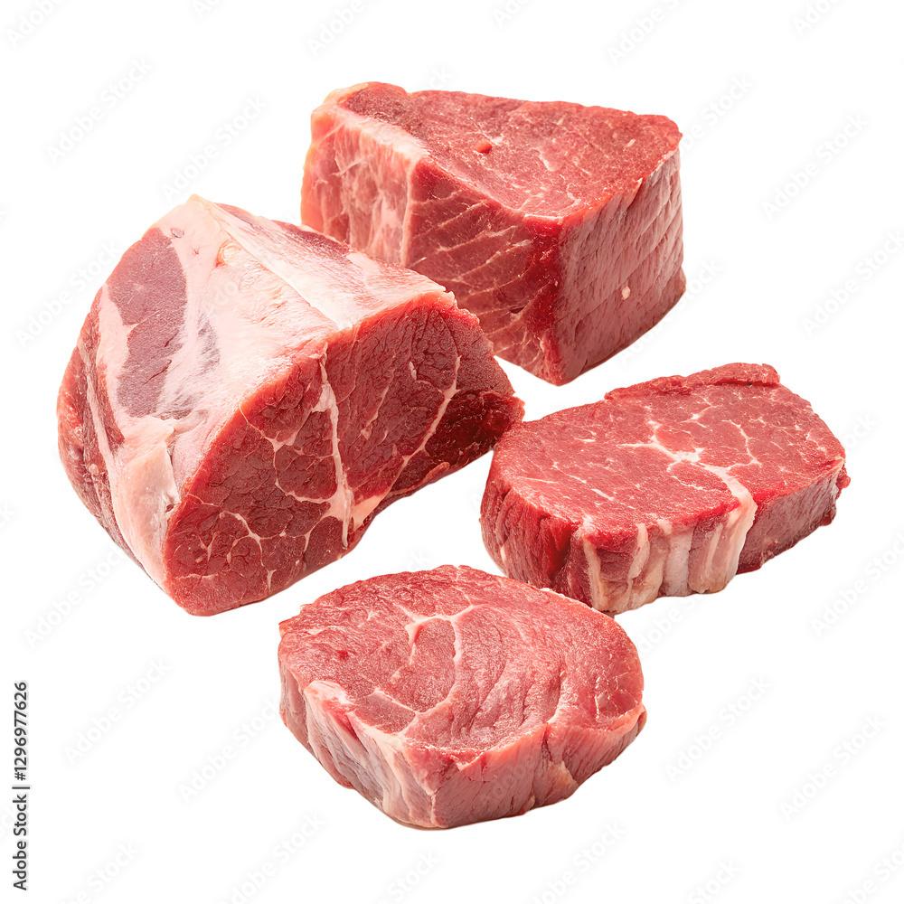 meat beef isolated on transparent background, meat on white background, png