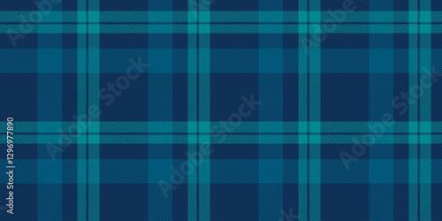 Aged check textile tartan, periodic pattern background vector. Effect plaid seamless fabric texture in cyan and blue colors.