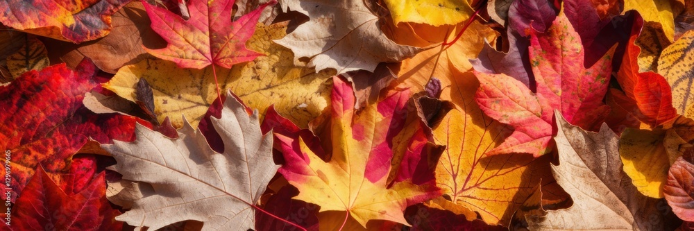Autumn leaves with a bright combination of reds, oranges, yellows and browns. A banner with a place to copy it. Autumn leaves with a bright combination of reds, oranges, yellows and browns. A banner with a place to copy it.