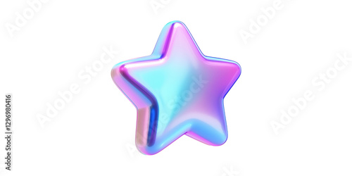 Multicolored shiny iridescent star shape isolated on transparent background