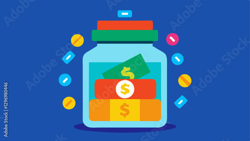 Savings Jar A colorful savings jar labeled Emergency Fund filled with coins and small bills signifying the importance of saving postbankruptcy.