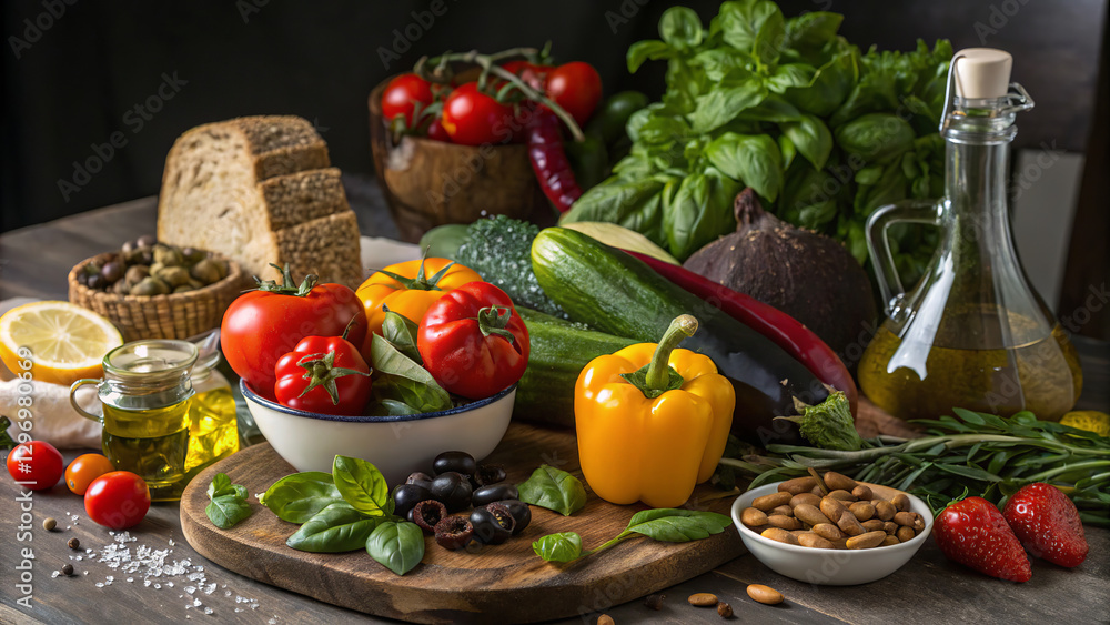 Mediterranean Diet: Vegetables, fruits, nuts, legumes, whole grain products, olive oil, fish, seafood, white meat. Perfect for fitness websites and blogs. Mediterranean Diet: Vegetables, fruits, nuts, legumes, whole grain products, olive oil, fish, seafood, white meat. Perfect for fitness websites and blogs.