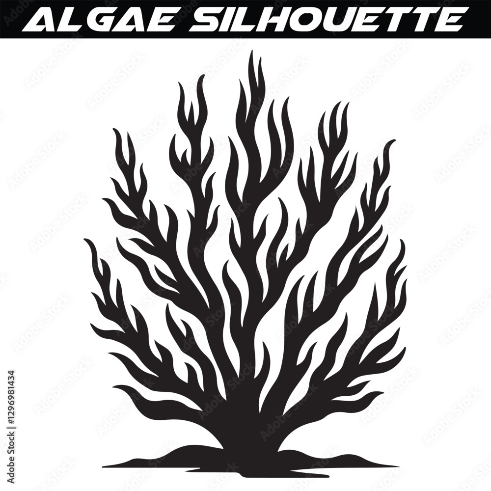 coral algae silhouette, coral algae tree simple flat vector. Sea grass and corals silhouette coral algae silhouette, coral algae tree simple flat vector. Sea grass and corals silhouette